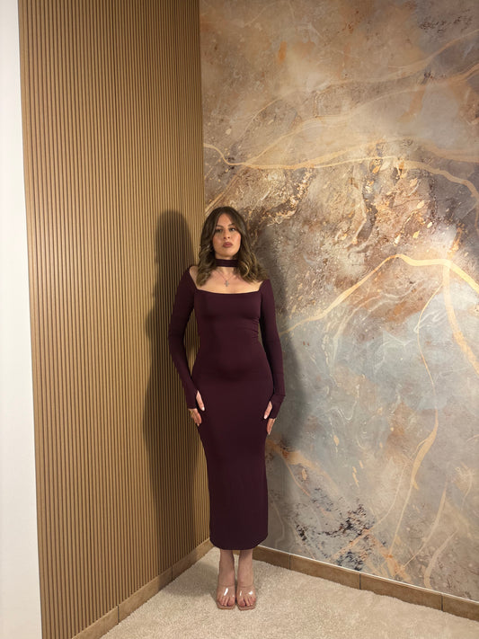 ABITO CHOCKER MIDI BORDEAUX