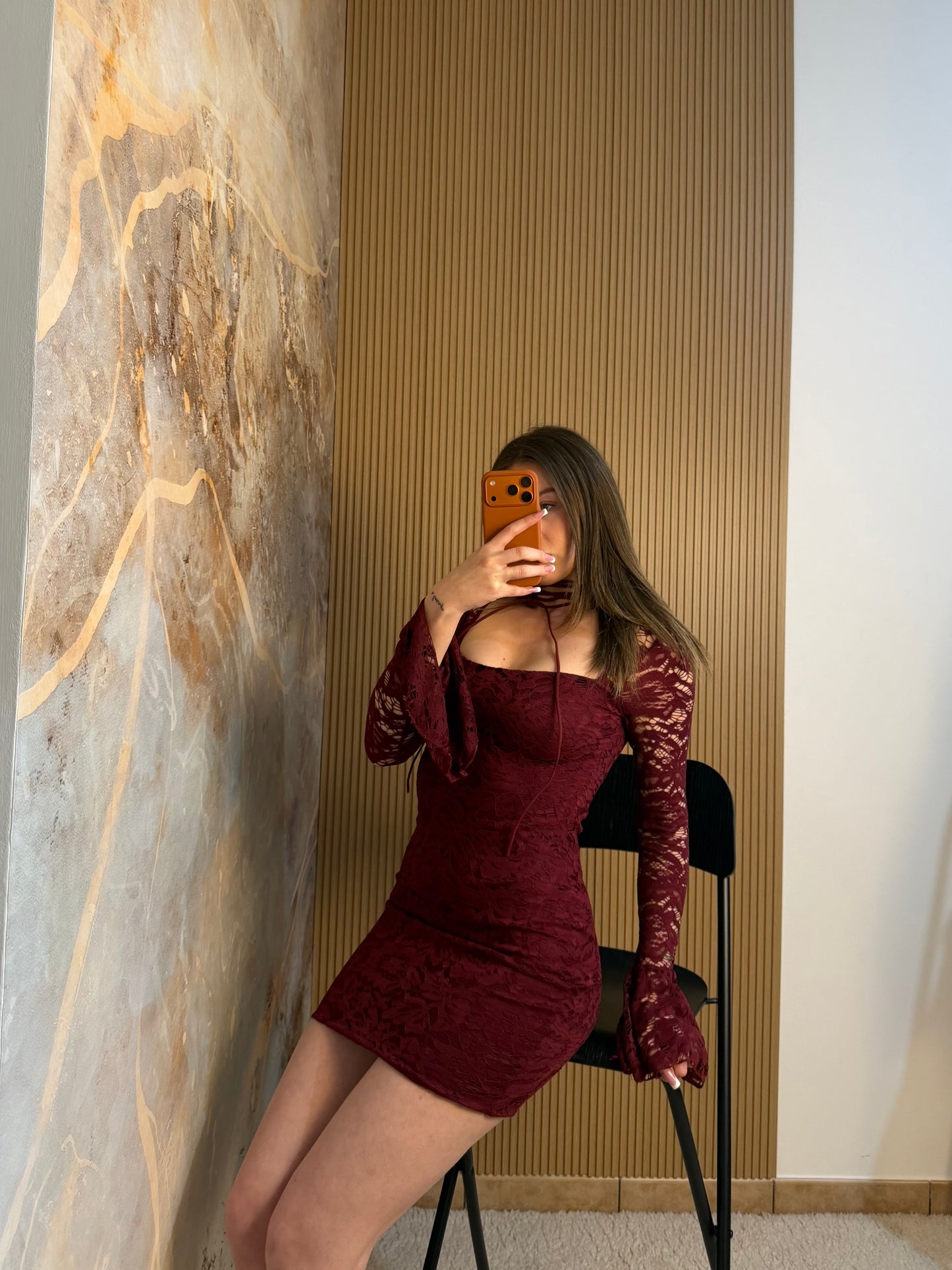 MINI ABITO CHOCKER PIZZO BORDEAUX