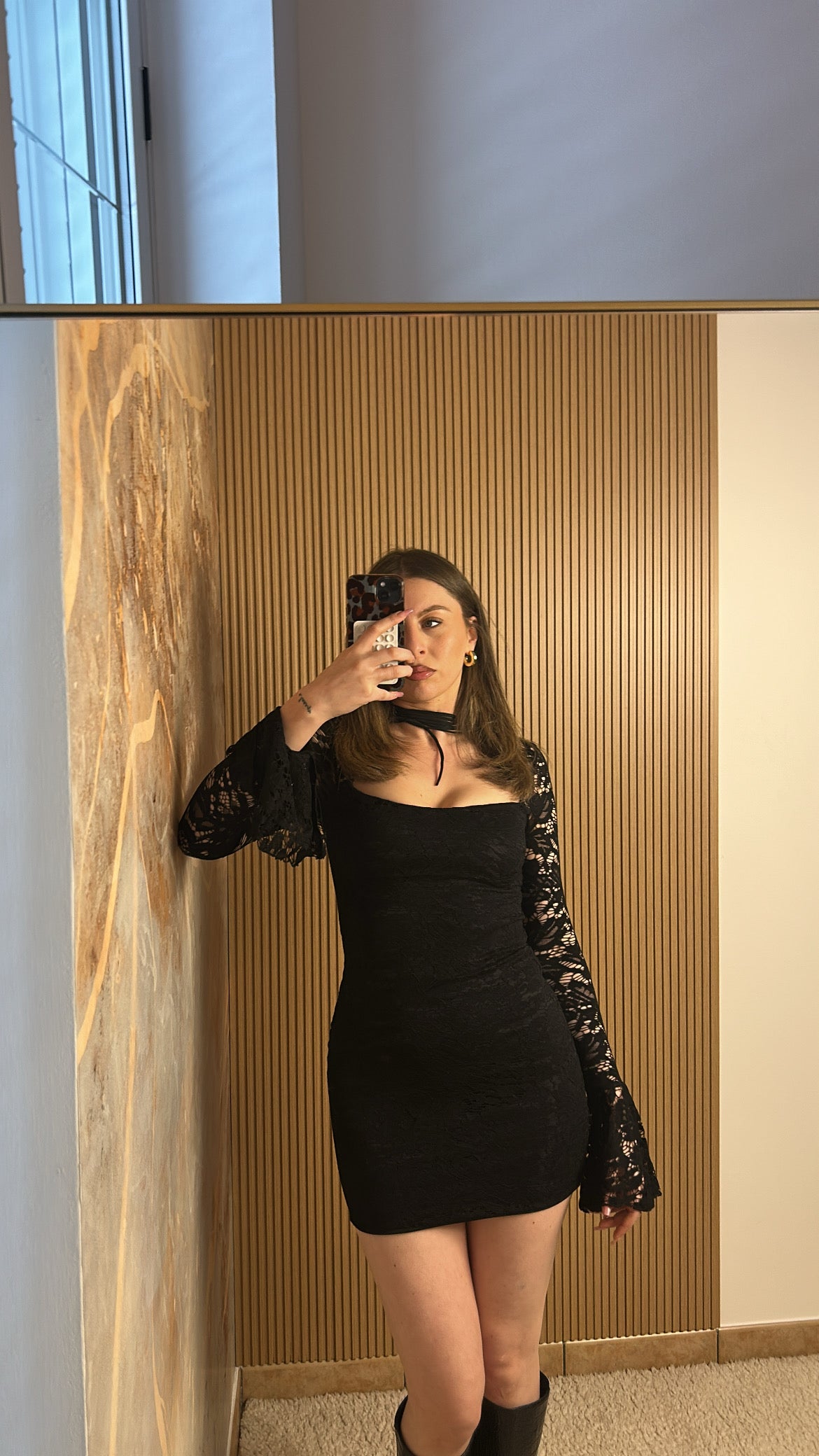 MINI ABITO CHOCKER PIZZO NERO