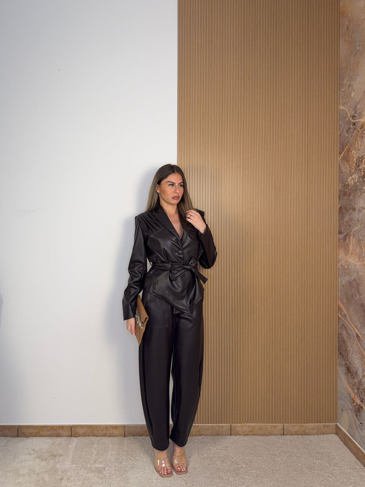 pantalone noir marrone