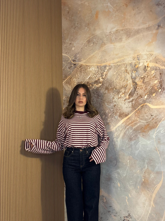 MAGLIA A RIGHE BORDEAUX