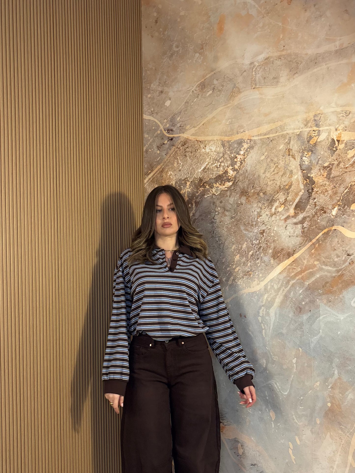 POLO A RIGHE AZZURRA