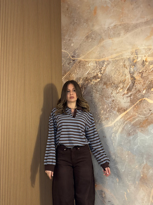 POLO A RIGHE AZZURRA