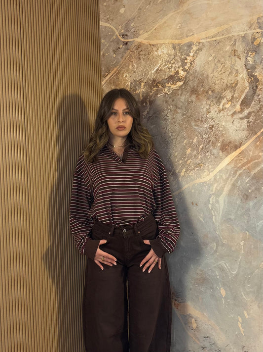 POLO A RIGHE BORDEAUX