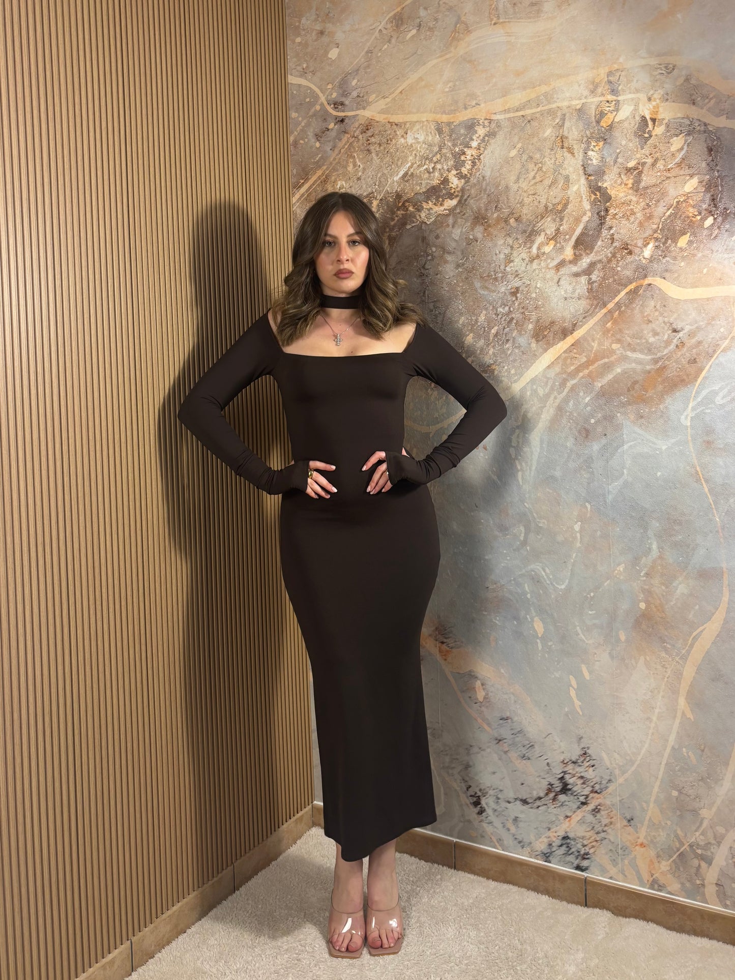 ABITO CHOCKER MIDI MARRONE