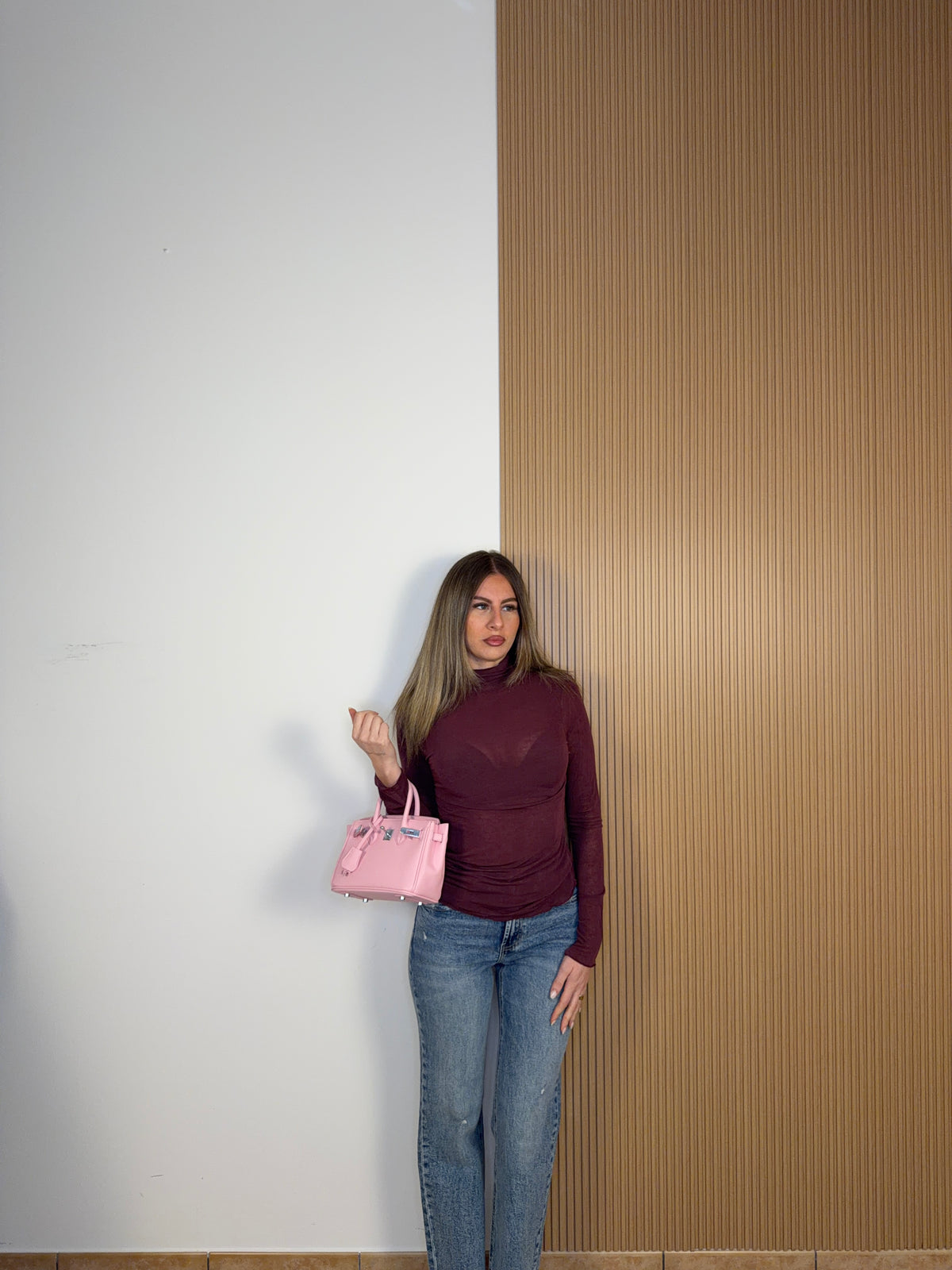 maglia semivelata misto cashmere collo alto